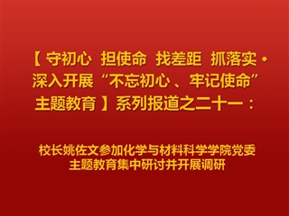 校长姚佐文参加化学与材料科学学院党委主题教育集中研讨并开展调研