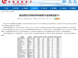 安博在线(中国)唯一官方网站：安博在线(中国)唯一官方网站材料学科新晋ESI全球排名前1%