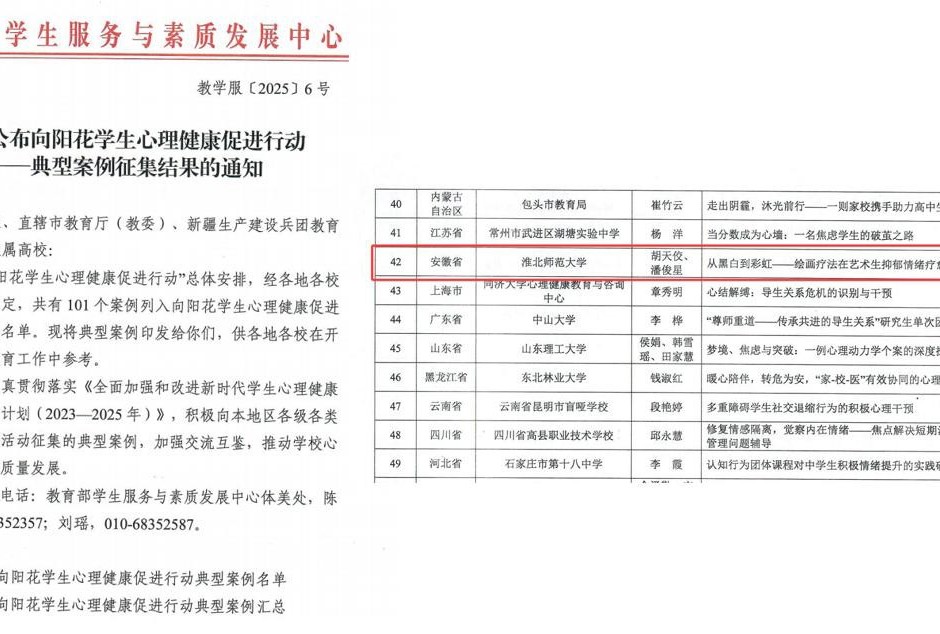 我校心理健康教育案例荣登教育部“向阳花”典型榜单